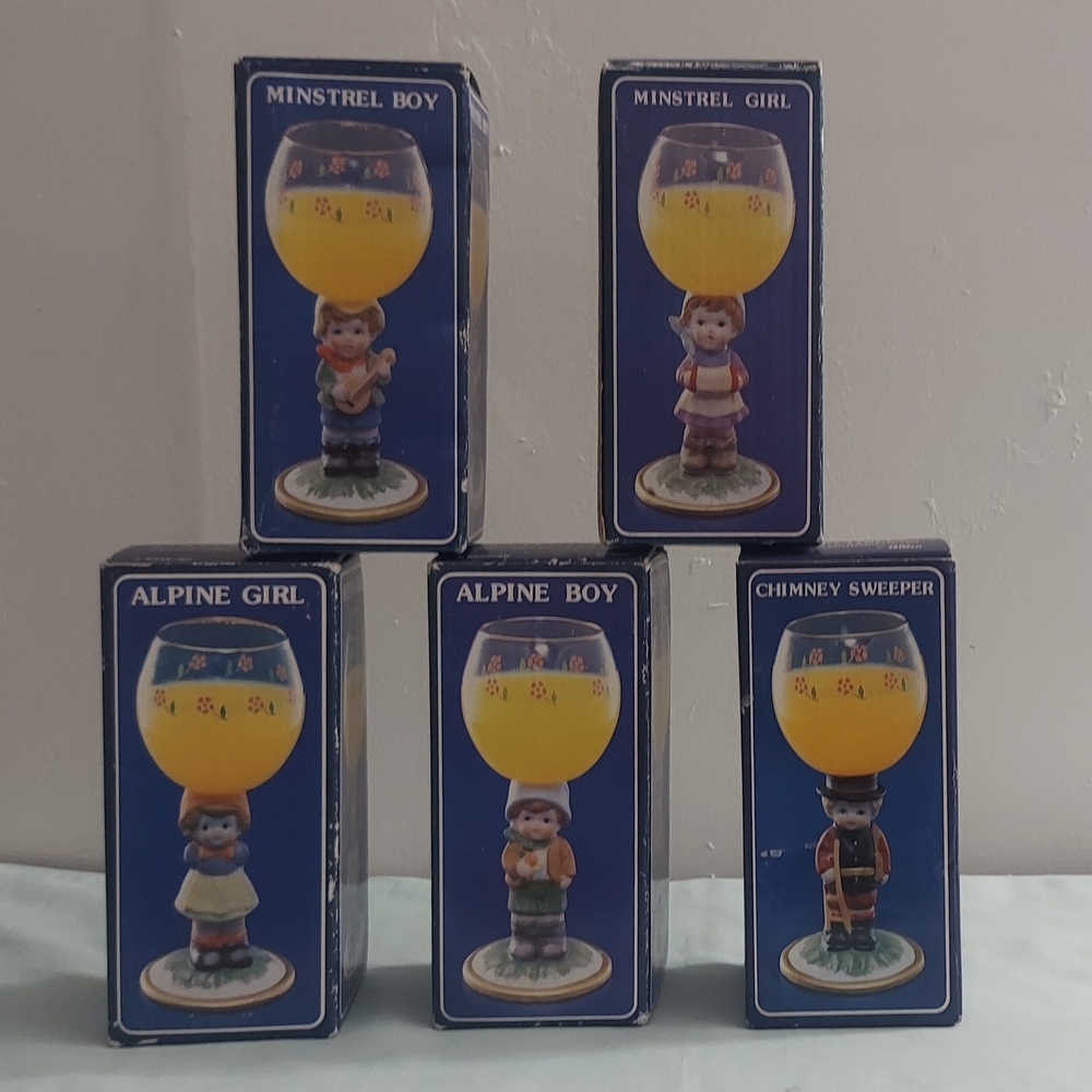 Set of 5 Figural Yellow-Globe Mini Lamps (Minstrel, Alpine, Chimney Sweeper)